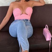 Load image into Gallery viewer, Ruched Bandage Corset Top With Curved Neckline

