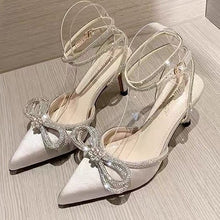 Load image into Gallery viewer, Pearl Bow Wrap Around Pointed Toe Heels
