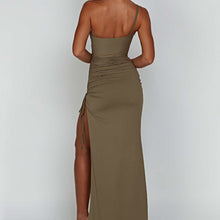 Load image into Gallery viewer, One Shoulder Strap Thigh High Split Bodycon Maxi Dress
