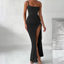 Load image into Gallery viewer, One Shoulder Strap Thigh High Split Bodycon Maxi Dress
