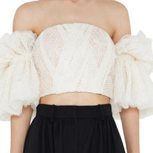 Load image into Gallery viewer, Off Shoulder Embroidery Ruffles Flare Sleeve Top
