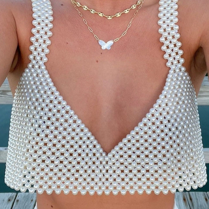 Faux Pearl Crop Top