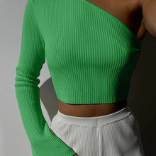 Load image into Gallery viewer, Asymmetrical One Shoulder Long Sleeve Knit Top
