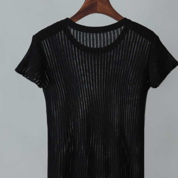 Short Sleeve Ribbed Mesh Top