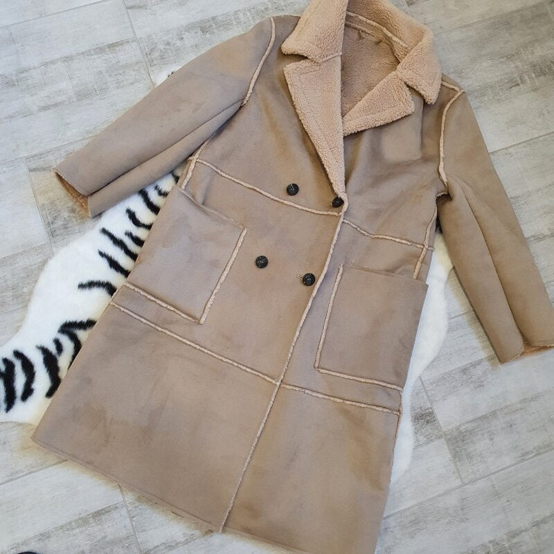 Lamb Fur Faux Leather Coat