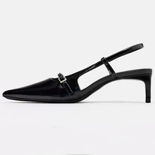Load image into Gallery viewer, Leather Kitten Slingback Heels
