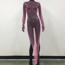 Load image into Gallery viewer, Rhinestones Fishnet Dress
