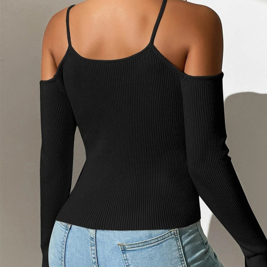 Ribbed Knit Cross Neck Top