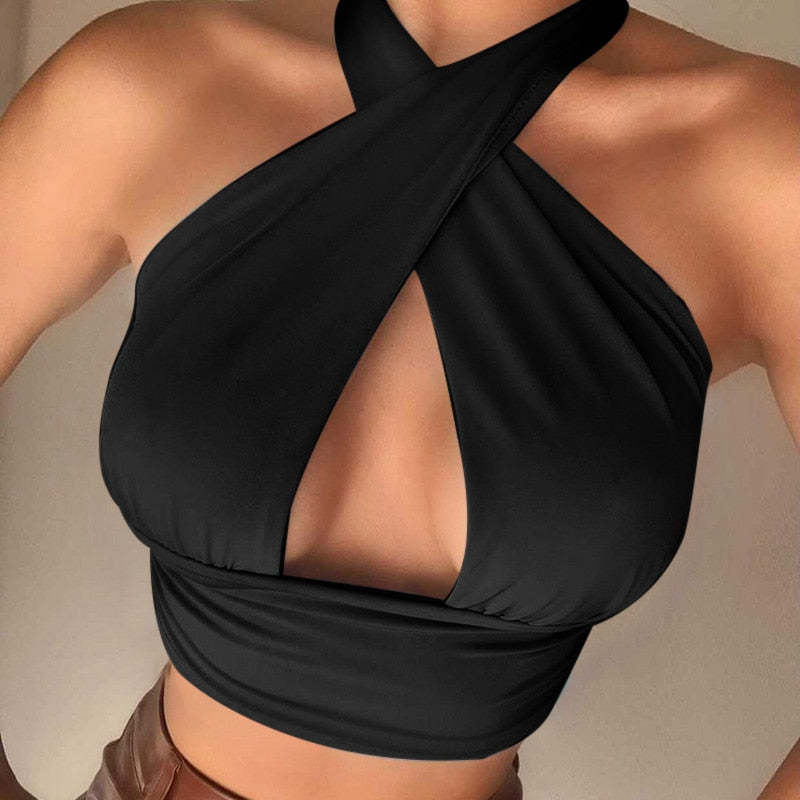 Halter Cross Neck Crop Top