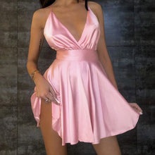 Load image into Gallery viewer, Backless Wrap Satin Mini Dress
