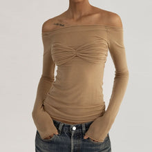 Load image into Gallery viewer, Mesh Off Shoulder Long Sleeve Ruched Top
