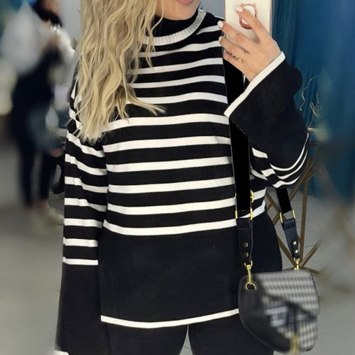 Striped Knit Turtleneck Sweater