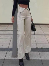 Load image into Gallery viewer, PU Leather Zip Up High Rise Straight Leg Trousers
