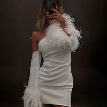 Load image into Gallery viewer, Feather Sleeved Mini Dress
