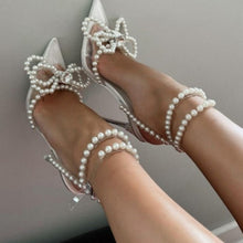 Load image into Gallery viewer, Pearl Bow Wrap Around Pointed Toe Heels
