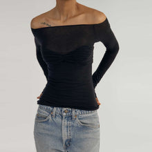 Load image into Gallery viewer, Mesh Off Shoulder Long Sleeve Ruched Top
