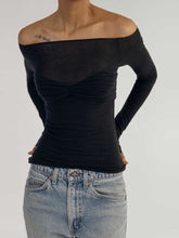 Load image into Gallery viewer, Mesh Off Shoulder Long Sleeve Ruched Top
