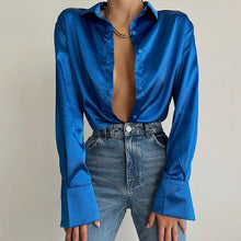 Load image into Gallery viewer, Satin Button Up Silk Shirt
