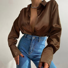 Load image into Gallery viewer, Satin Button Up Silk Shirt
