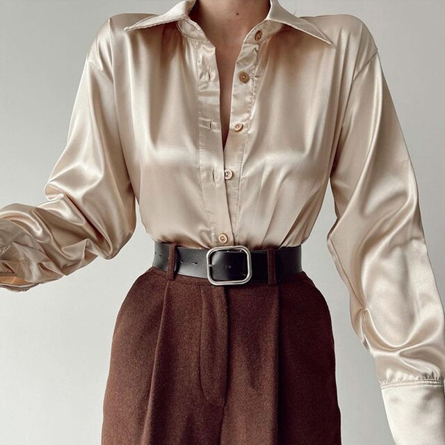 Satin Button Up Silk Shirt