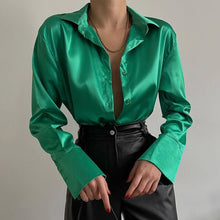 Load image into Gallery viewer, Satin Button Up Silk Shirt
