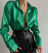 Load image into Gallery viewer, Satin Button Up Silk Shirt
