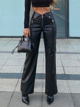 Load image into Gallery viewer, PU Leather Zip Up High Rise Straight Leg Trousers
