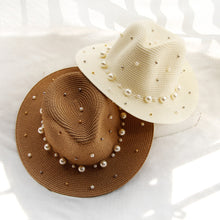 Load image into Gallery viewer, Pearl Detail Straw Fedora Hat
