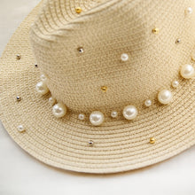 Load image into Gallery viewer, Pearl Detail Straw Fedora Hat
