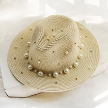 Load image into Gallery viewer, Pearl Detail Straw Fedora Hat
