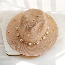 Load image into Gallery viewer, Pearl Detail Straw Fedora Hat
