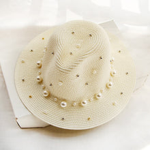 Load image into Gallery viewer, Pearl Detail Straw Fedora Hat
