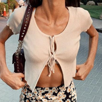 Rib Tie Front Detail Top