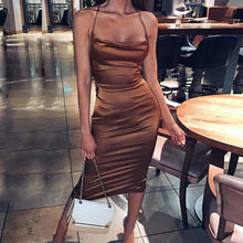 Load image into Gallery viewer, Satin Cowl Bodycon Backless Midi Dress

