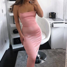 Load image into Gallery viewer, Satin Cowl Bodycon Backless Midi Dress
