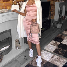 Load image into Gallery viewer, Satin Cowl Bodycon Backless Midi Dress
