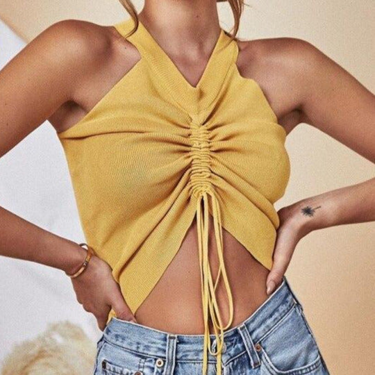 Lace Up Ruched Detail Top