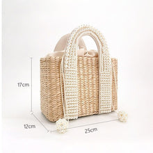 Load image into Gallery viewer, Pearl Detail Beaded Straw Bag
