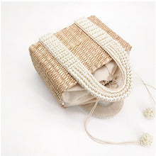 Load image into Gallery viewer, Pearl Detail Beaded Straw Bag
