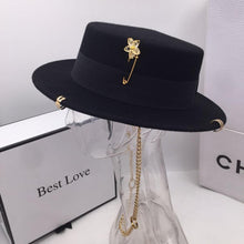 Load image into Gallery viewer, Gold Chain &amp; Pin Fedora Wool Hat
