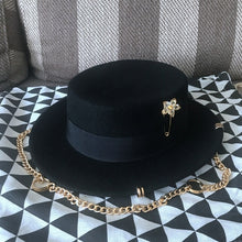 Load image into Gallery viewer, Gold Chain &amp; Pin Fedora Wool Hat
