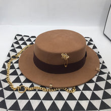 Load image into Gallery viewer, Gold Chain &amp; Pin Fedora Wool Hat
