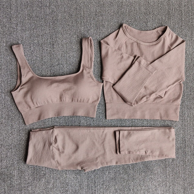 Ribbed Seamless 3 Piece Gym Set