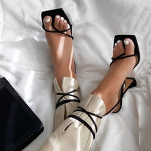 Load image into Gallery viewer, Square Toe Lace Up High Heels Sandals
