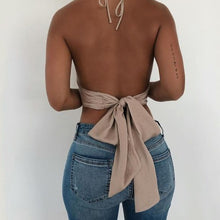 Load image into Gallery viewer, Satin Look Tie Back Crop Top
