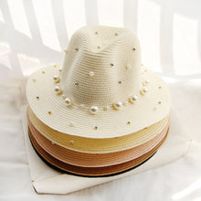 Load image into Gallery viewer, Pearl Detail Straw Fedora Hat
