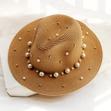 Load image into Gallery viewer, Pearl Detail Straw Fedora Hat
