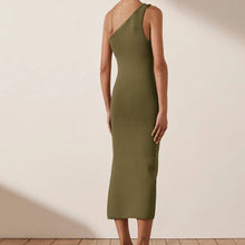 Load image into Gallery viewer, Cotton Knitted One Shoulder Bodycon Midi Dress
