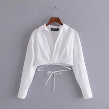 Load image into Gallery viewer, White Cotton Cropped Tie Waist Shirt
