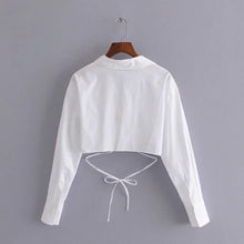 Load image into Gallery viewer, White Cotton Cropped Tie Waist Shirt
